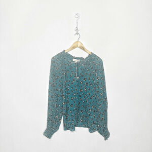 CABALLERO Miki Top GREEN Pansy floral long sleeve blouse viscose S SMALL NWT